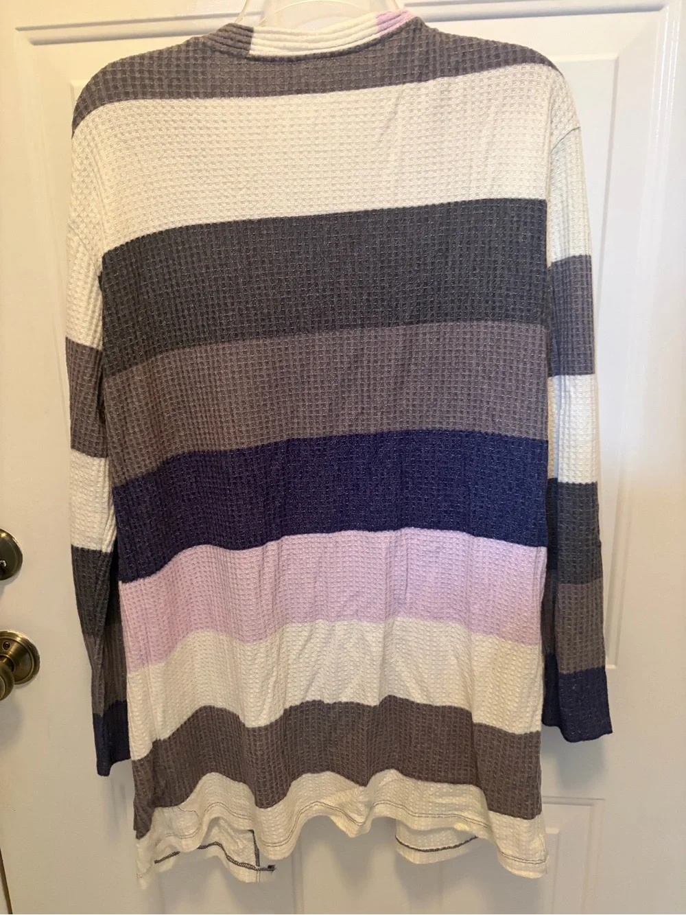 Striped Open-Front girls 18 plus cardigan  Sweater - Gray, Navy & Pink